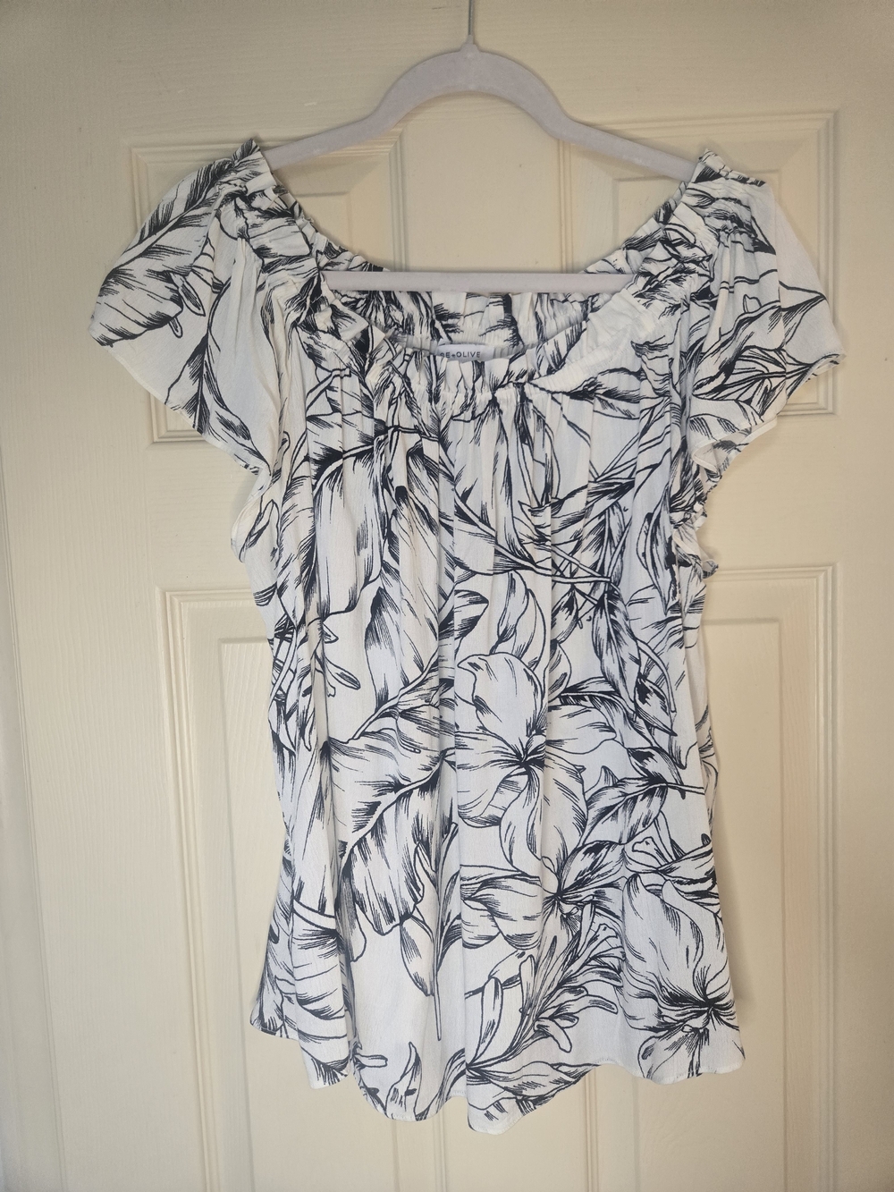 Rose & Olive White Top with Black Floral Print